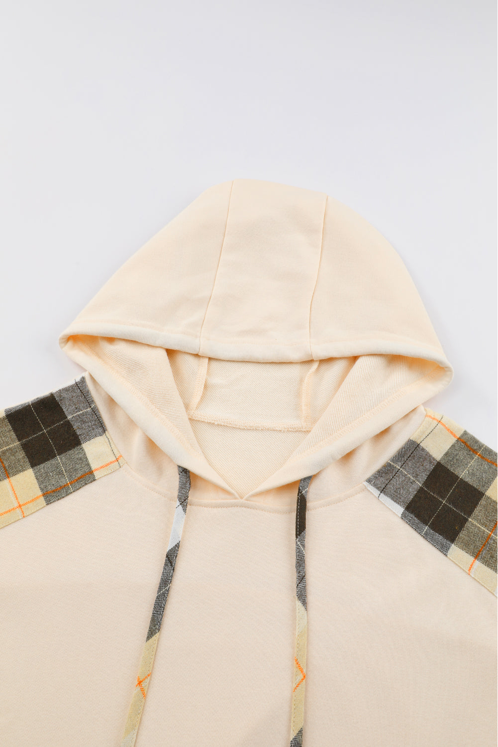 Plaid Patchwork Kangaroo Pocket Oversized Hoodie | Khaki