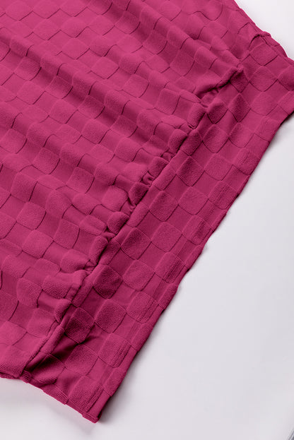 Checker Textured Dolman Sleeve Top | Bright Pink