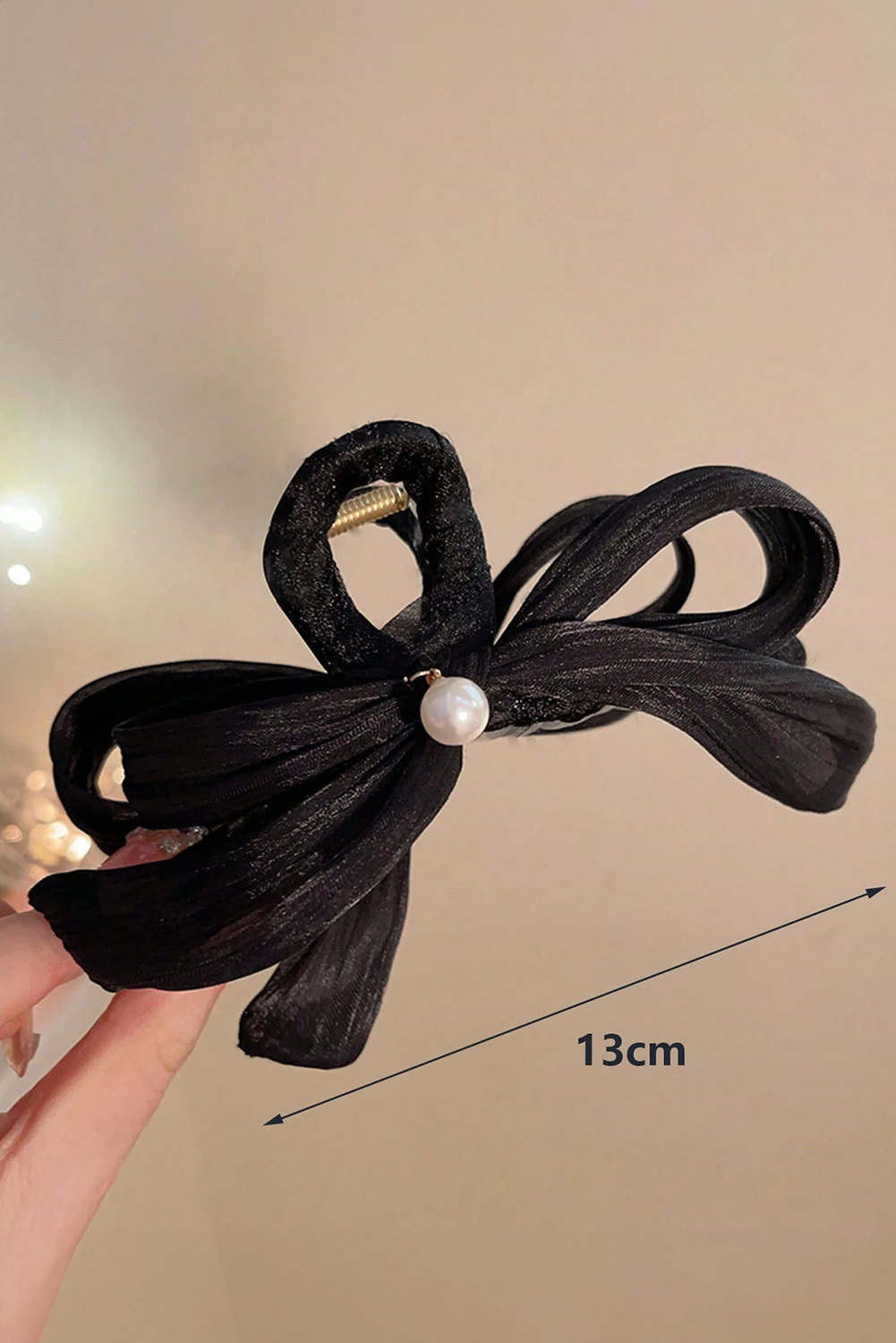 Pearl Decor Bow Large Claw Clip | Black