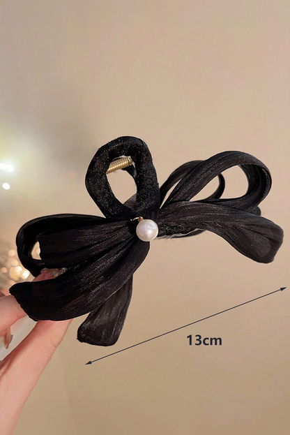 Pearl Decor Bow Large Claw Clip | Black