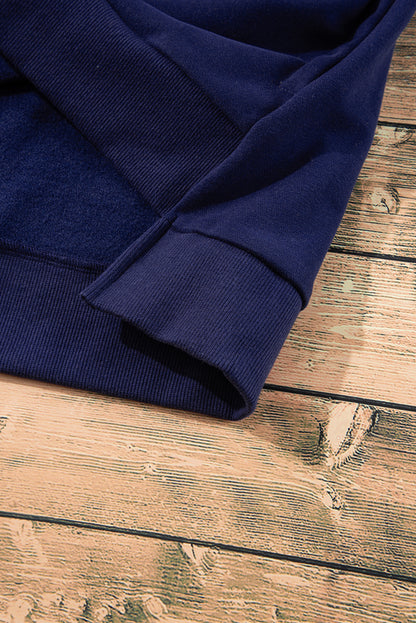 Solid Fleece Lined Drop Shoulder High Low Sweatshirt | Navy Blue