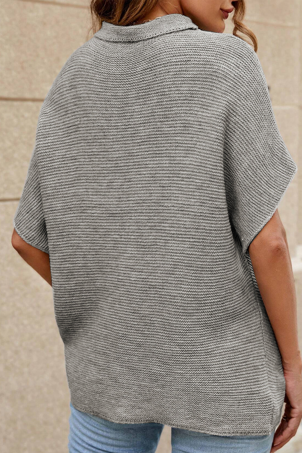 High Neck Short Bat Sleeve Sweater | Medium Grey