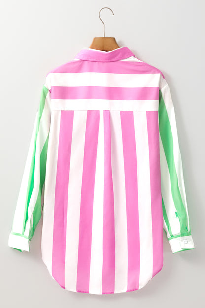 Colourblock Chest Pocket Button Up Shirt | Rose Stripe