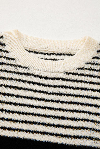 Black White Striped O Neck Sweater Vest | Black white