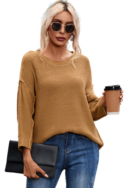 Slouchy Textured Knit Loose Sweater | Brown