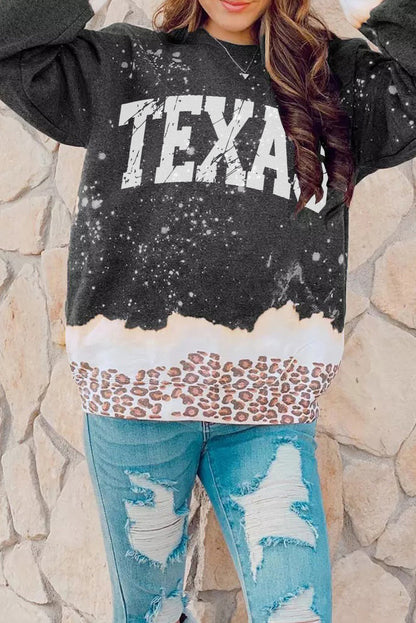 Texas Leopard Colour Block Pullover Sweatshirt | Black