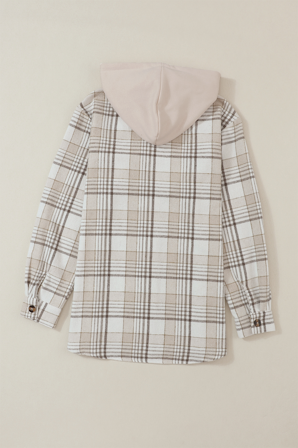 Plaid Removable Hood Buttoned Shacket | Khaki