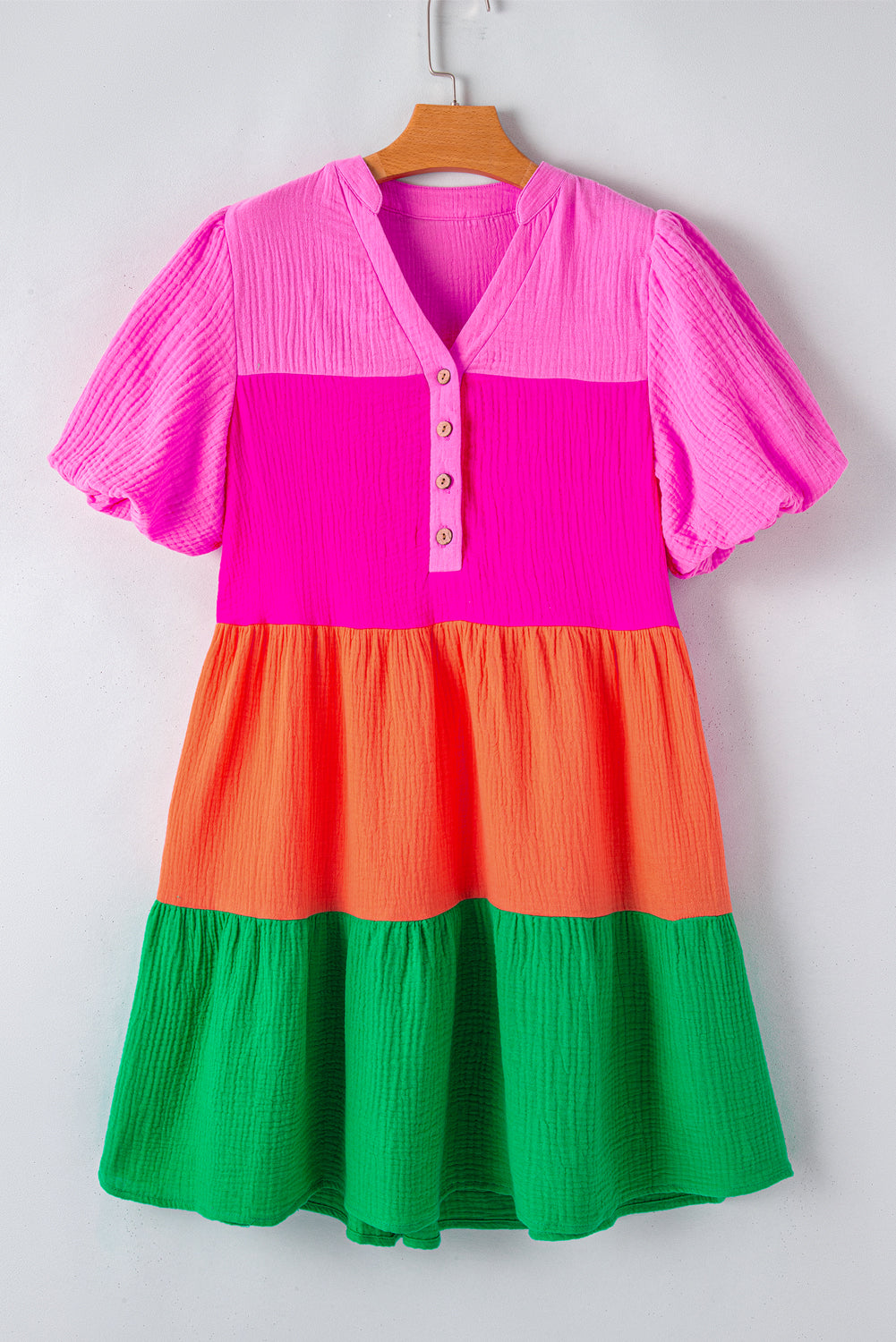 Colour Block Tiered Puff Sleeve Dress | Multicolour