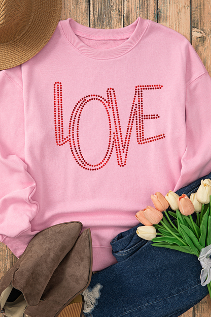 Love Graphic Drop Shoulder Valentines Pullover Sweatshirt | Pink