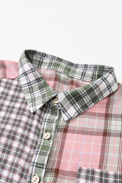 Plaid Patchwork High Low Oversized Shirt | Multicolour