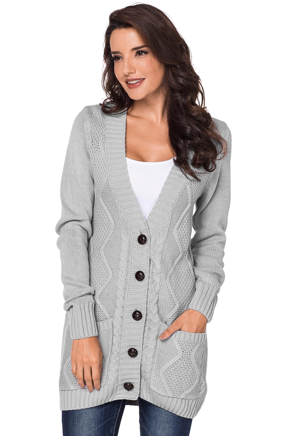 Front Pocket And Buttons Closure Cardigan | Gray