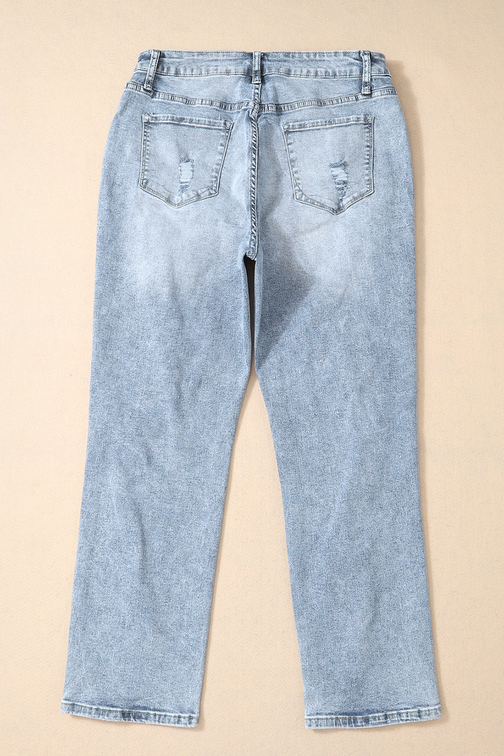 Light Wash Frayed Slim Fit High Waist Jeans | Sky Blue