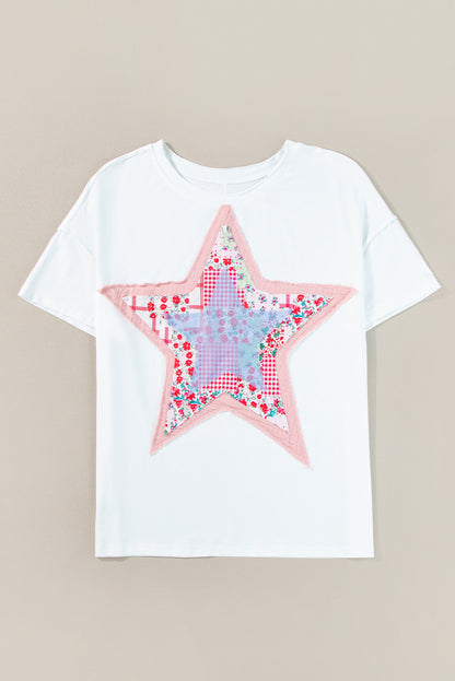 Star Patchwork Loose T-Shirt | White