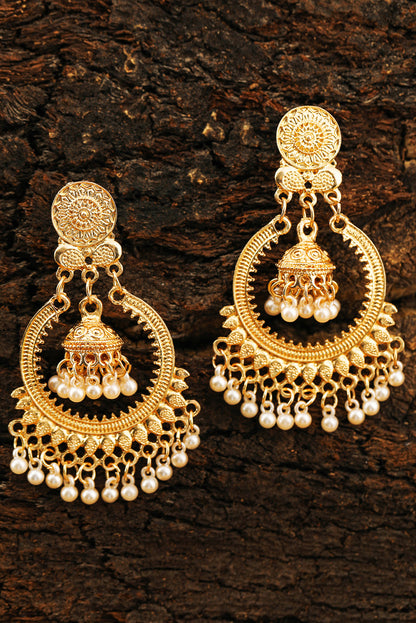 Boho Pearl Tasseled Plated Alloy Dangle Earrings | Gold