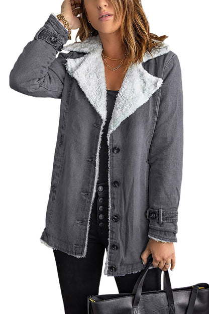 Lapel Collar Button Fleece Jacket | Gray