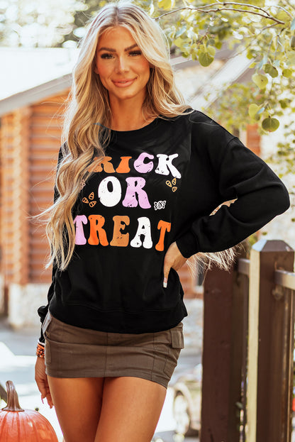 Trick Or Treat Graphic Crewneck Halloween Sweatshirt | Black