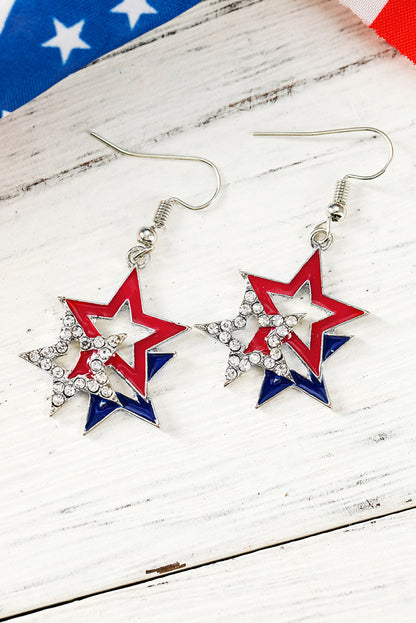 American Flag Rhinestone Star Dangle Earrings | Fiery Red