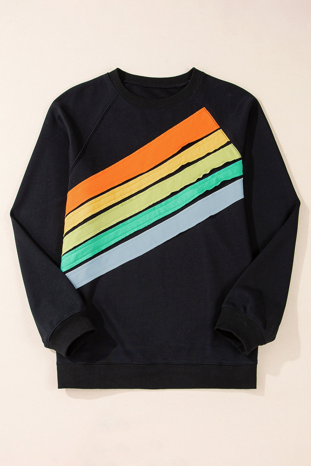 Rainbow Raglan Sleeve Crew Neck Plus Size Sweatshirt | Black