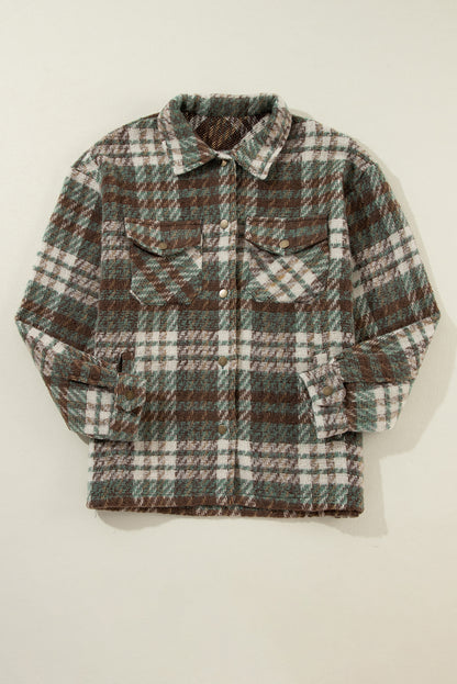 Plaid Print Chest Pockets Turn Down Collar Shacket | Mist Green