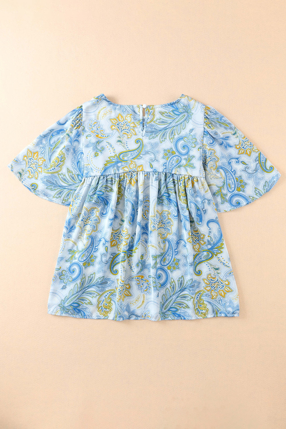 Paisley Print Wide Sleeves Loose Blouse | Sky Blue