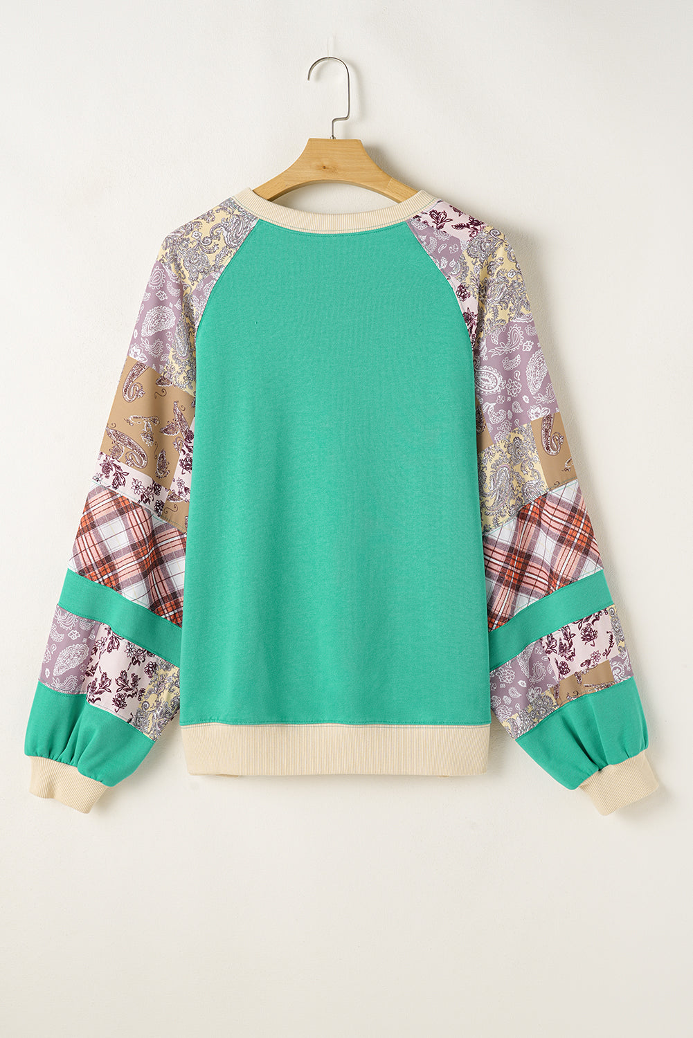 Plus Size Plaid Floral Patchwork Raglan Sleeve Sweatshirt | Sky Blue