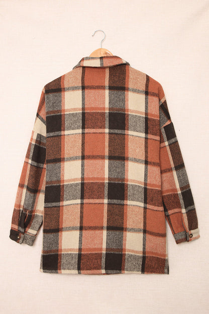 Plaid Print Buttoned Shirt Jacket | Orange