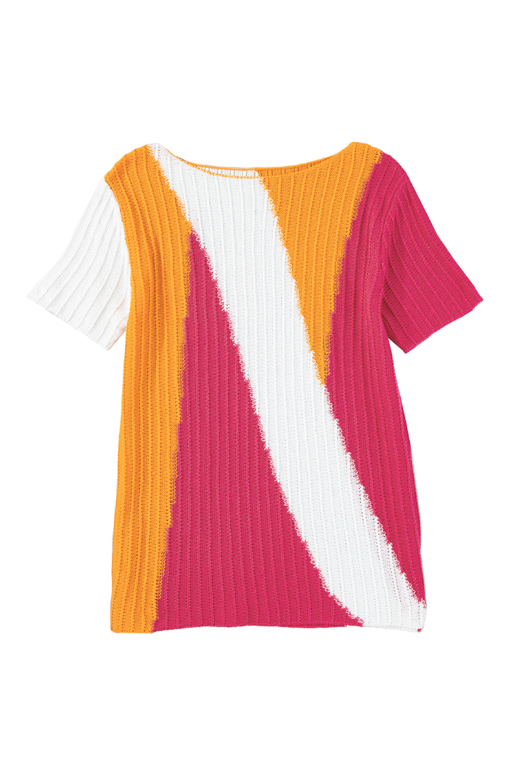 Textured Knit Colourblock Short Sleeve Sweater | Orange