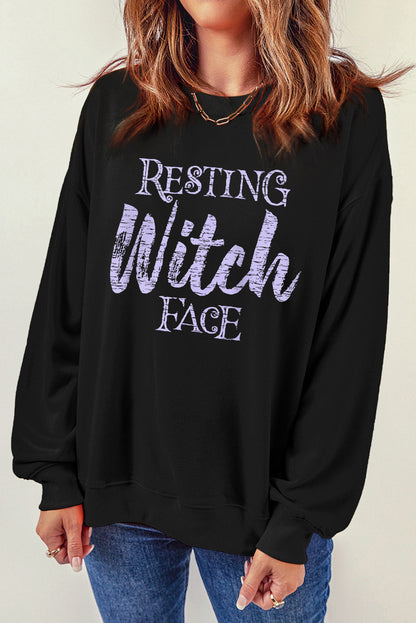 Resting Witch Face Graphic Pullover Sweatshirt | Black