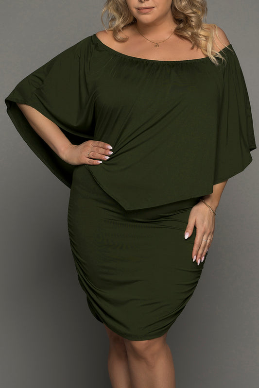 Plus size  Dressing Layered Army Green Mini Poncho Dress