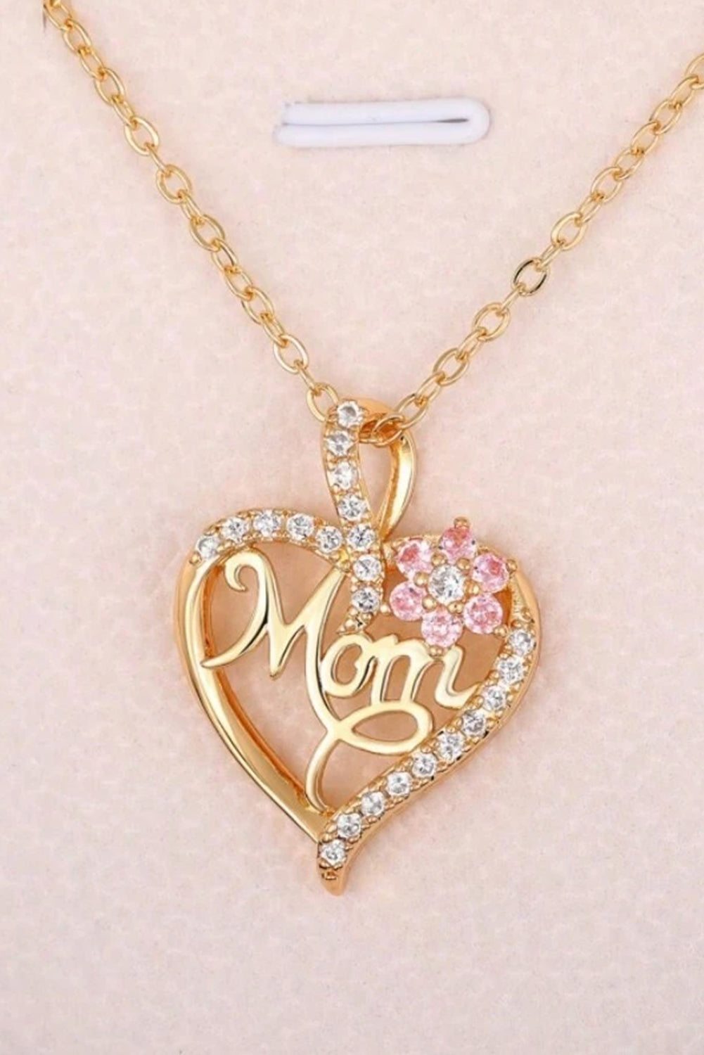 Mom Rhinestone Flower Hollow-Out Heart Necklace | Gold