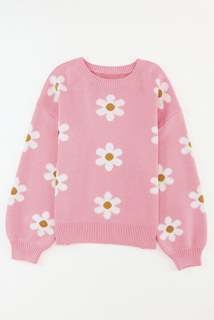 Floral Pattern Drop Shoulder Sweater | Pink