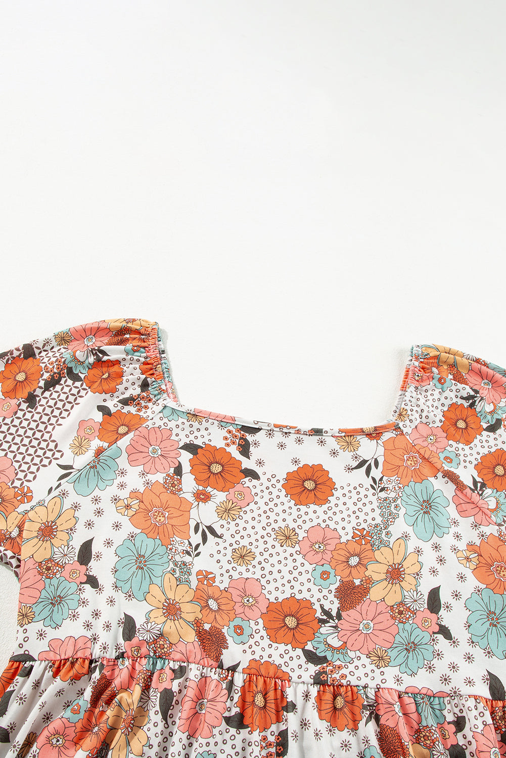 Plus Size Flower Print Square Neck Peplum Blouse | Khaki