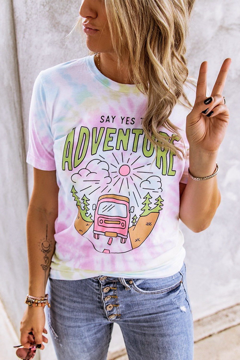 Say Yes To Adventure Tie-Dye Print Tee | White