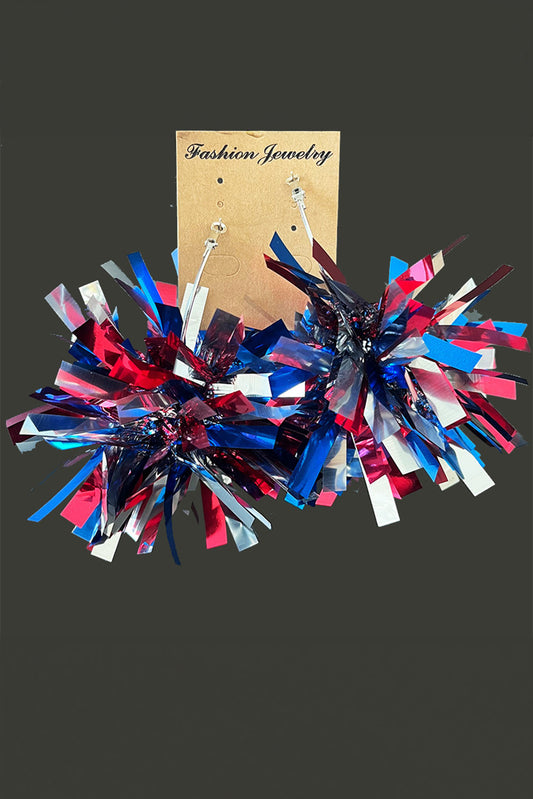 Dark Blue 4th of July Celebration Tinsel Earrings