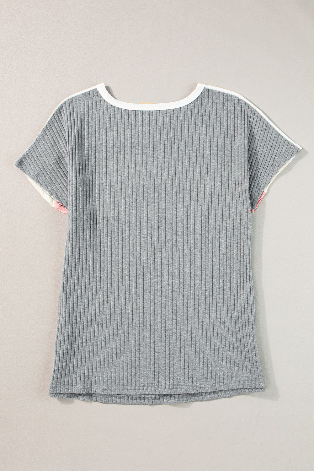 Ribbed Colour Block Patchwork T-Shirt | Gray