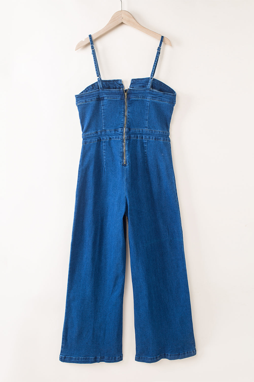 Spaghetti Straps Notch V Denim Jumpsuit | Blue