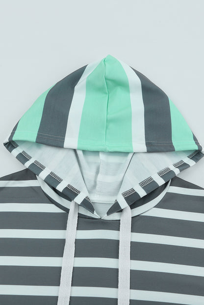 Striped Drawstring Long Sleeve Hoodie | Green