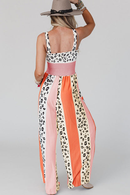 Leopard Colour Block Mix Print Pocketed Jumpsuit | Pink