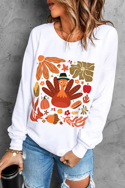 Thanksgiving Fall Vibe Graphic Crew Neck Sweatshirt | Beige