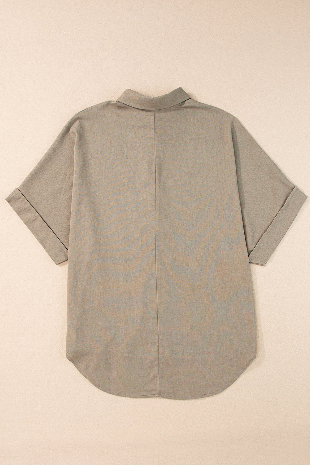 Collared Half Buttons Folded Short Sleeve Oversize Top | Simply Taupe