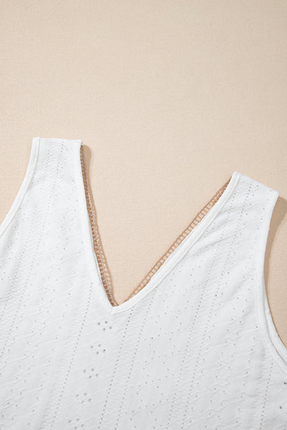 Lace Crochet Splicing V Neck Loose Fit Tank Top | White