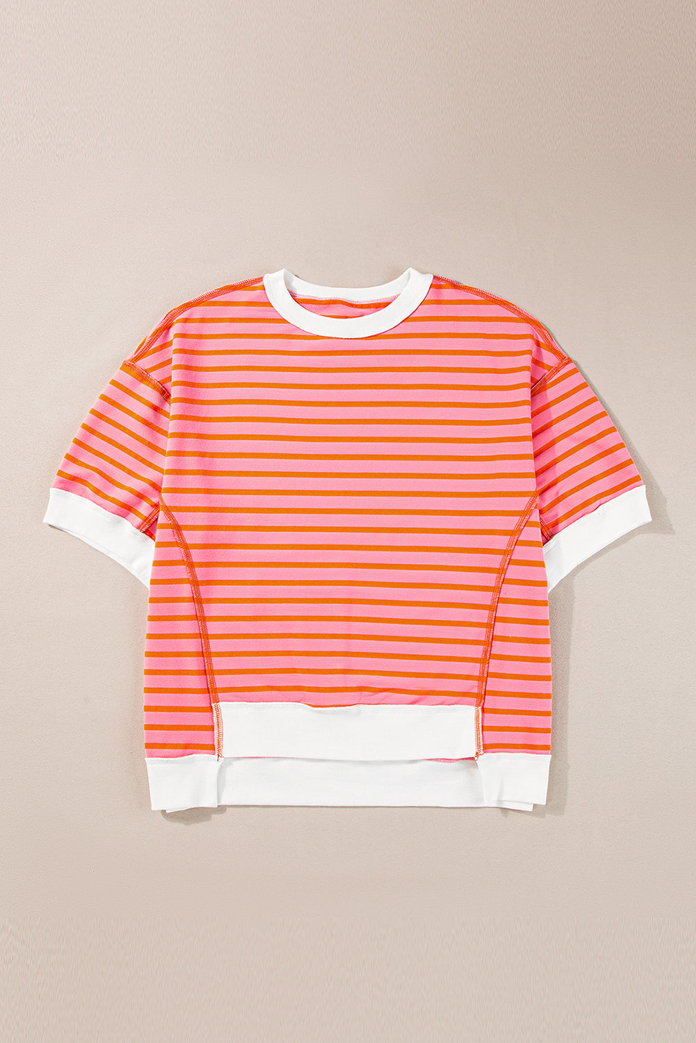 Oversized Contrast Trim Exposed Seam High Low T Shirt | Multicolour