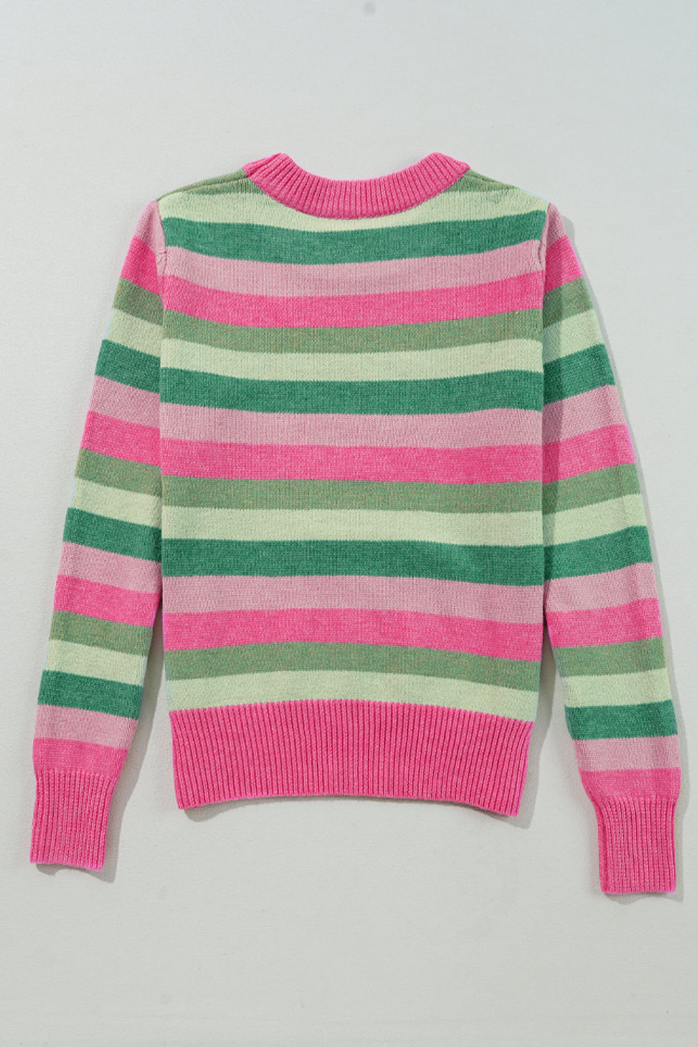 Colour Block Ribbed Edge Round Neck Sweater | Green