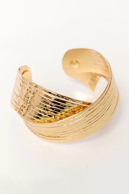 Textured Crossover Metal Cuff Bracelet | Gold