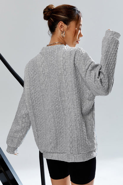 Cable Textured Drop Shoulder Pullover Sweatshirt | Gray