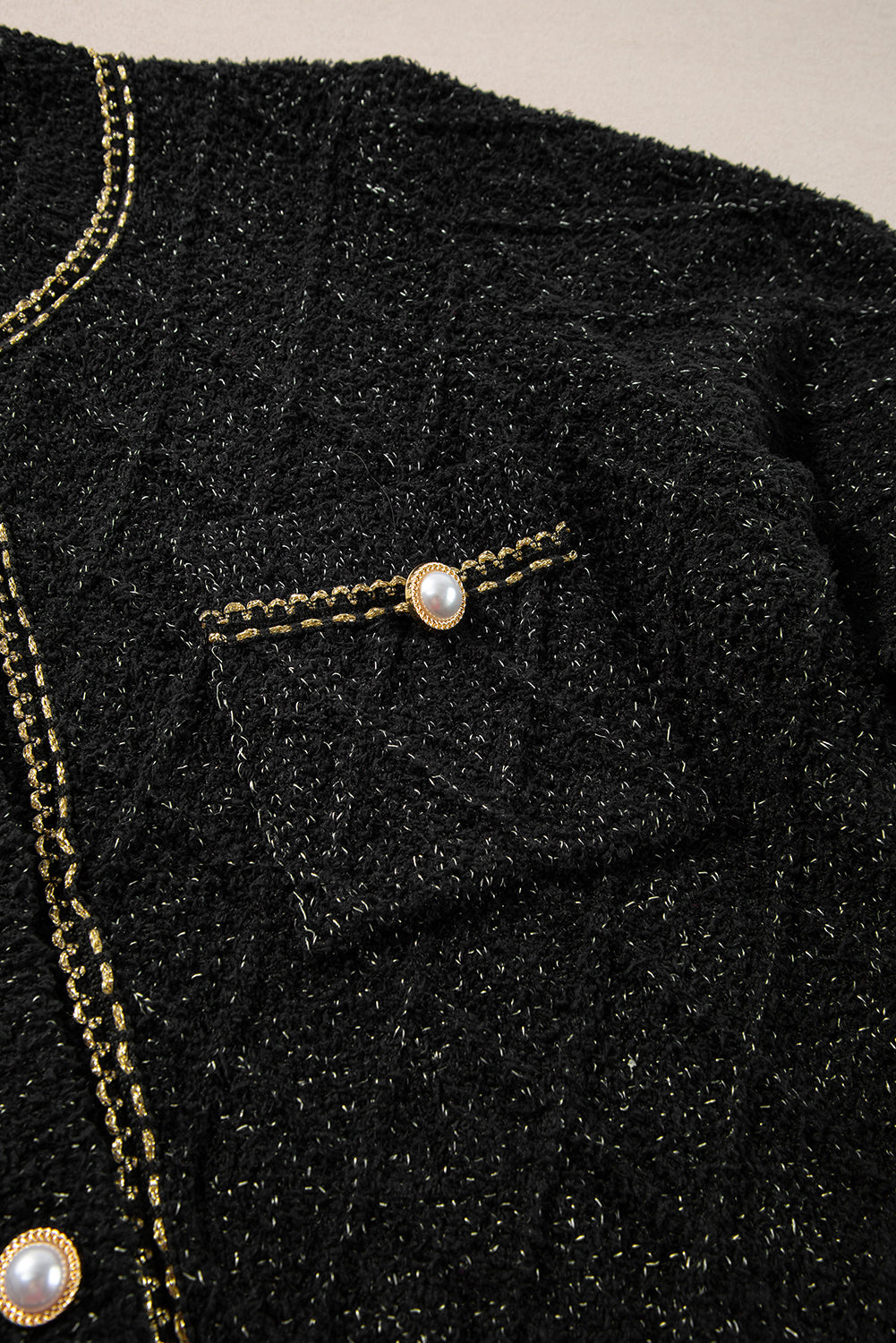 Shimmer Flap Pocket Button Up Cardigan | Black