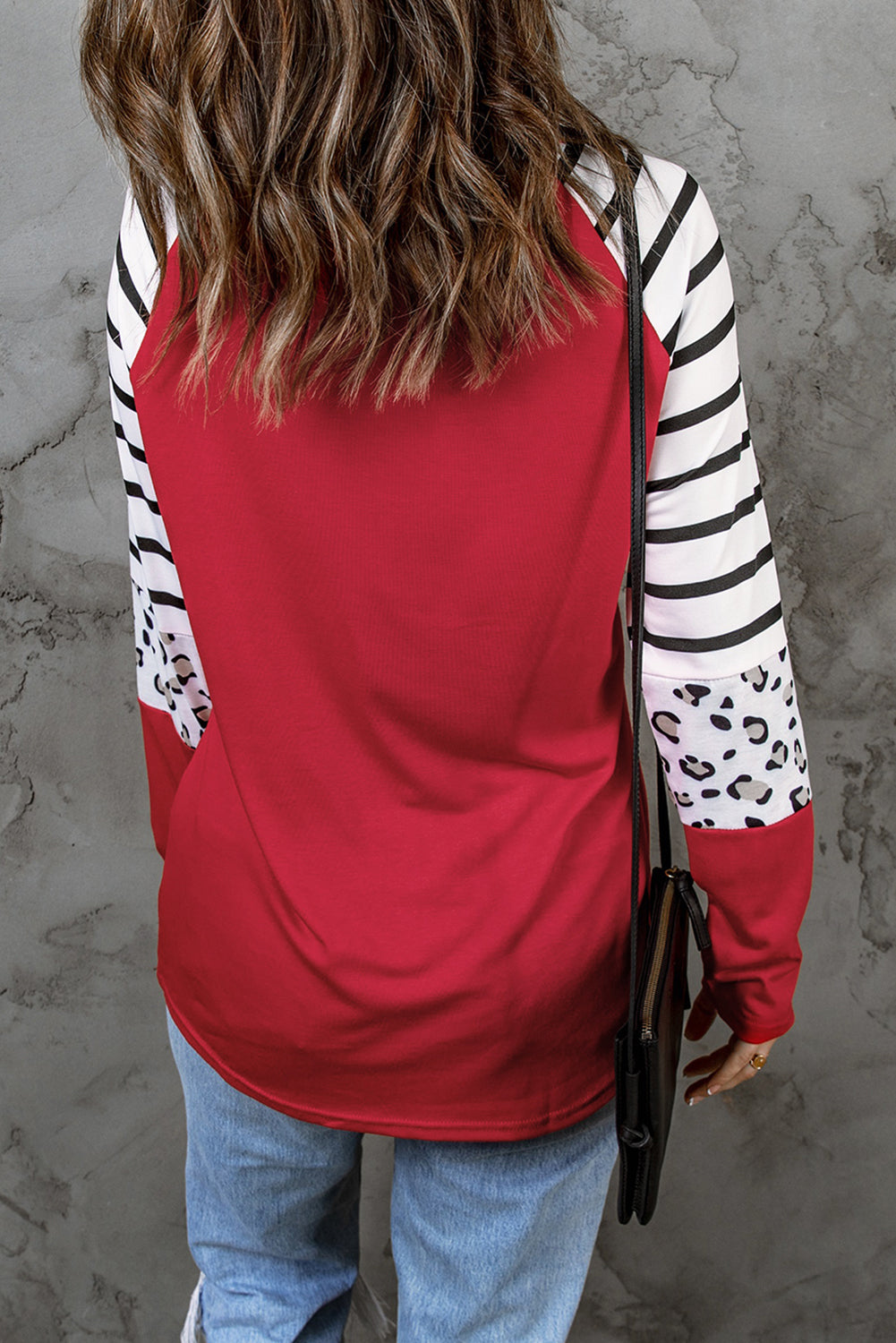 Striped Animal Print Colourblock Long Sleeve Top | Red