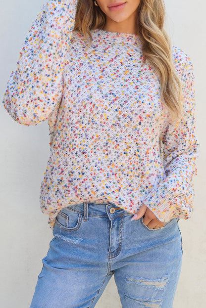 Confetti Knit Popcorn Sweater Top | White