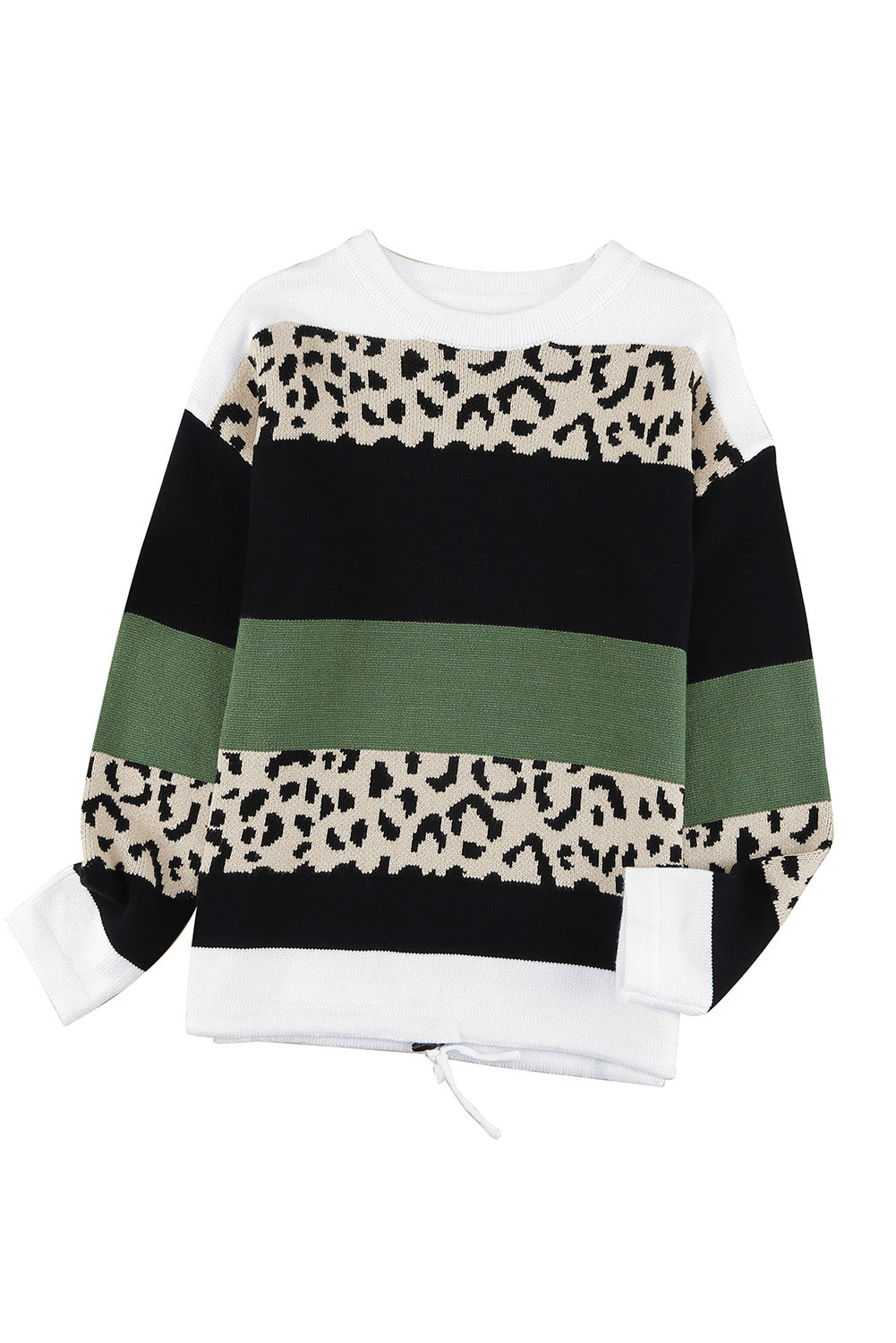 Crewneck Leopard Colour Block Knit Pullover Sweater | Green