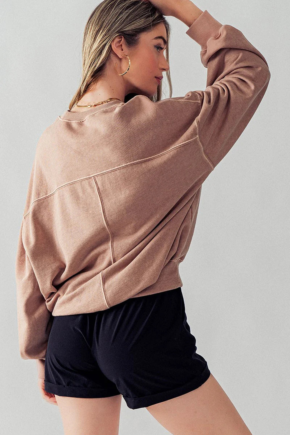 Exposed Seam Batwing Sleeve Drop Shoulder Sweatshirt | Chestnut